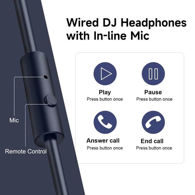 OneOdio Wired Over Ear Headphones Studio Monitor & Mixing DJ Stereo Headsets with 50mm Neodymium Drivers and 1/4 to 3.5mm Jack for AMP Computer Recording Podcast Keyboard Guitar Laptop - Dark Blue - Image 4